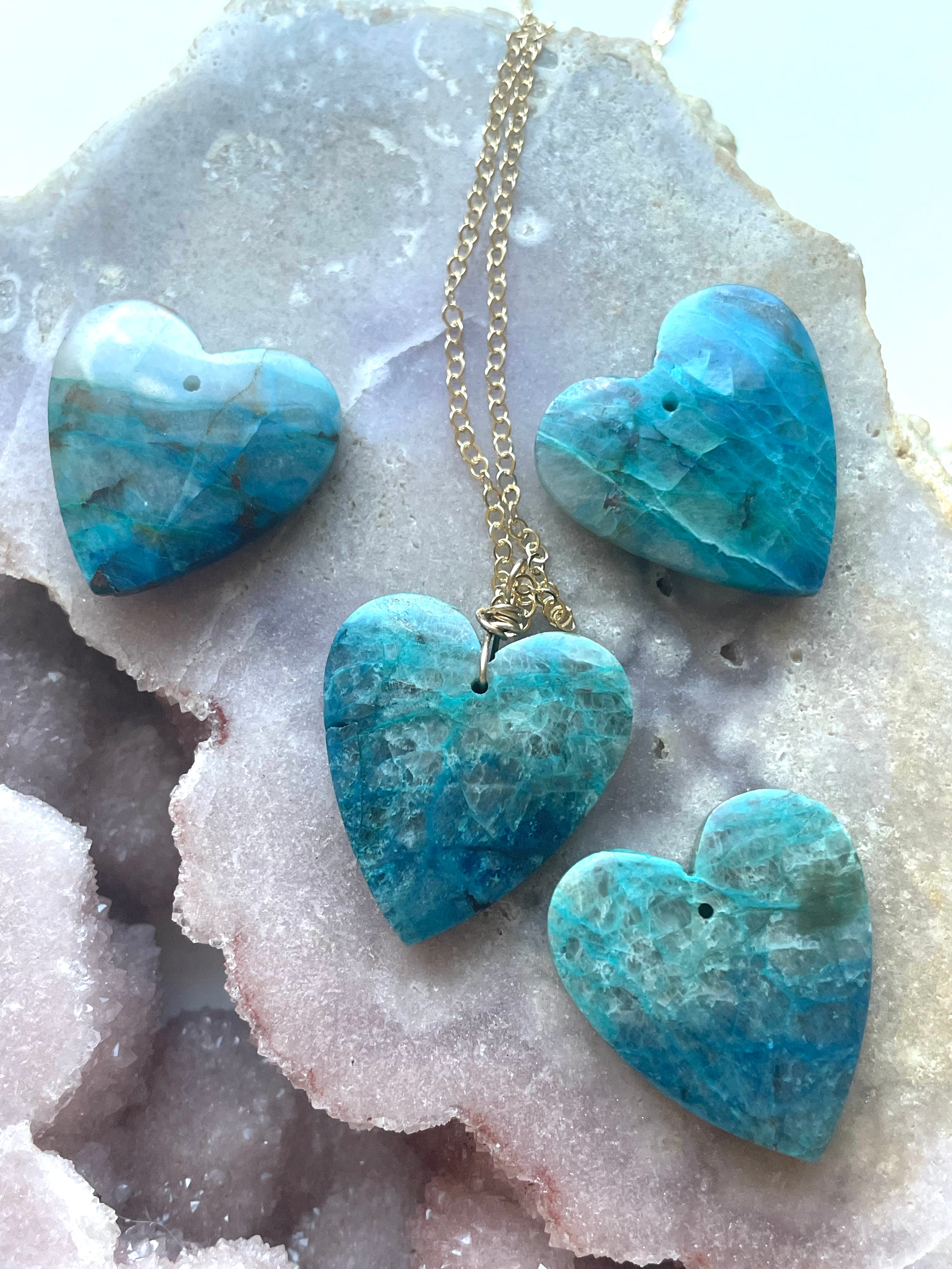 Natural Chrysocolla Heart Pendant Necklace - Healing Stone Jewelry for Women - Perfect for Meditation, Energy Balancing & Spiritual Gifts