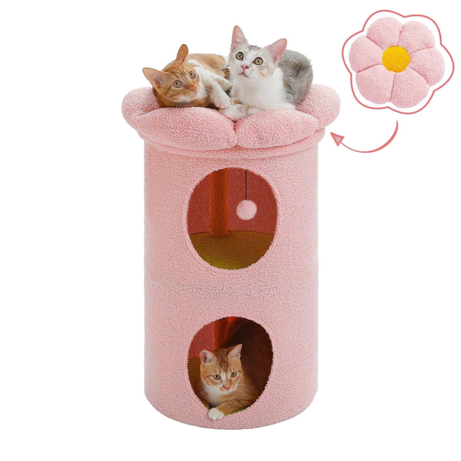 2 Tier Cat House with Flower Design - Pink Pet Bed for Small Cats & Kittens | Perfect for Indoor Play, Nap & Relaxation