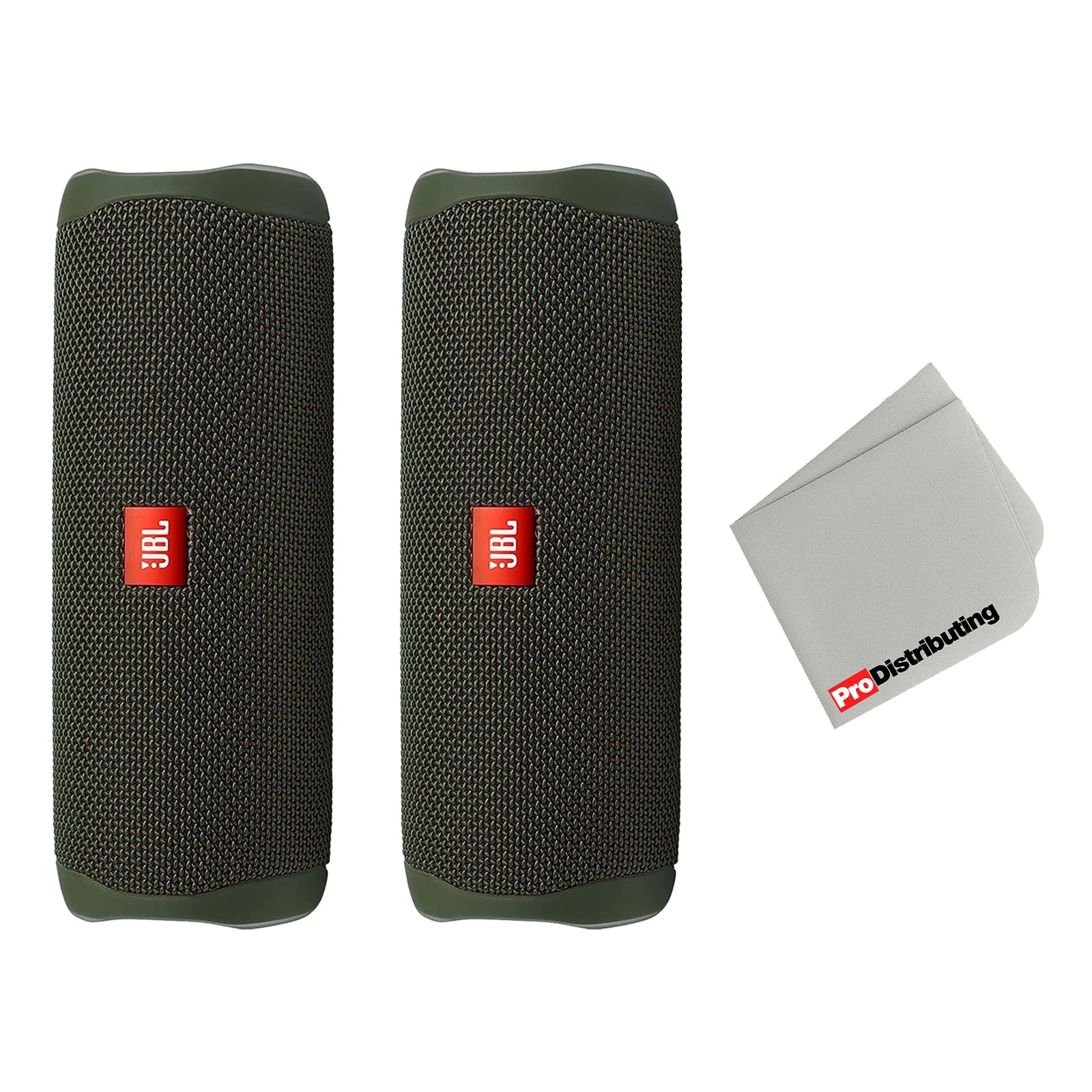 Waterproof JBL Flip 5 Portable Bluetooth Speaker 2-Pack - Green (Includes Microfiber Cleaning Cloth) | Perfect for Pool Parties, Beach Trips & Outdoor Adventures