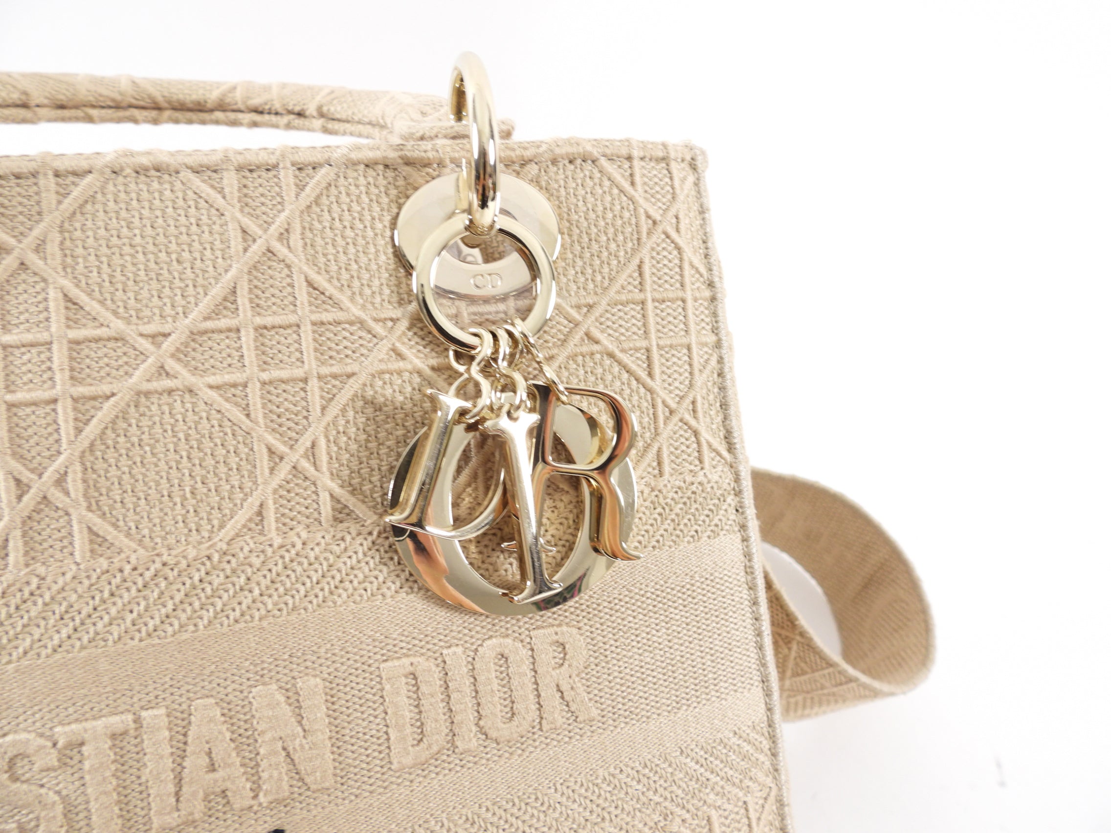Christian Dior Lady D Lite Medium Beige Canvas Embroidered Shoulder Bag - Luxury Designer Handbag for Women, Perfect for Work, Travel & Special Occasions