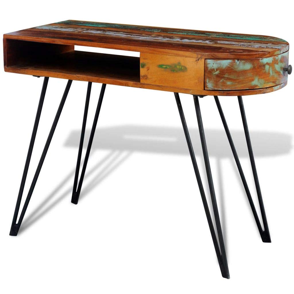 Reclaimed Solid Wood Desk with Iron Pin Legs - Rustic Industrial Home Office Furniture for Modern Workspaces & Study Rooms