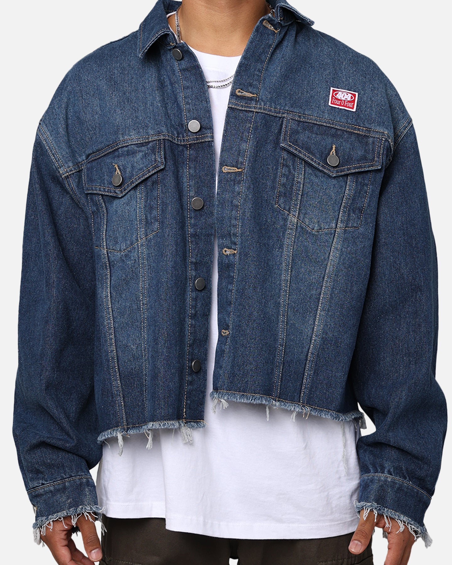 404 Cropped Denim Jacket for Women - Indigo Washed Denim Jacket - Stylish Short Jean Jacket for Spring & Summer Outfits | Perfect for Casual Wear, Street Style & Music Festivals