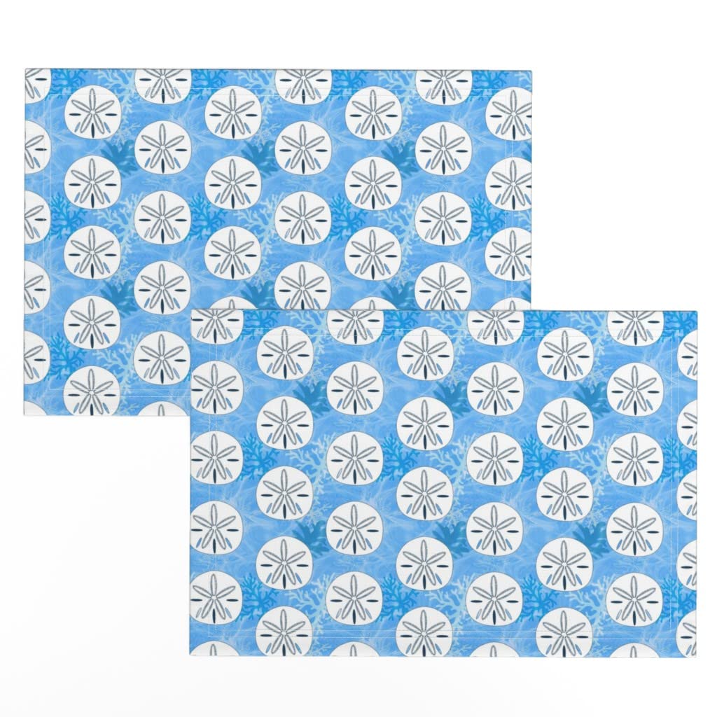 Premium Linen Cotton Canvas Placemats Set of 2 - Sand Dreams Beach Nautical Tropical Seashells Ocean Print Table Mats for Dining, Kitchen, and Outdoor Decor | Perfect for Beach House, Coastal Theme, and Summer Entertaining