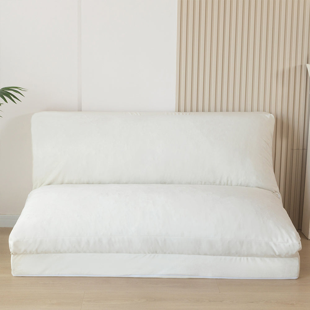 MAXYOYO Velvet Bean Bag Folding Sofa Bed - Washable Cover for Adults, Cream White - Perfect for Living Room, Bedroom, Dorm & Lounge Relaxation