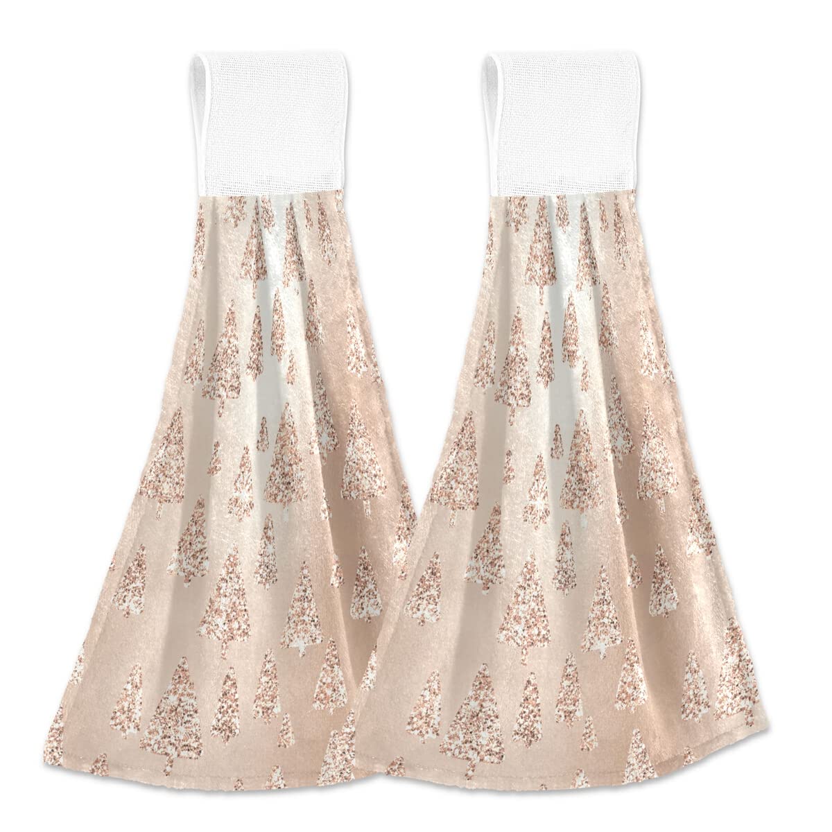 Premium Rose Gold Christmas Tree Kitchen Hand Towels Set of 2 - Absorbent Cotton Dish Towels for Holiday Decor, Bathroom, Mudroom & Laundry Room - 14x18 Inches - Perfect for Festive Kitchen Decor & Gift Giving