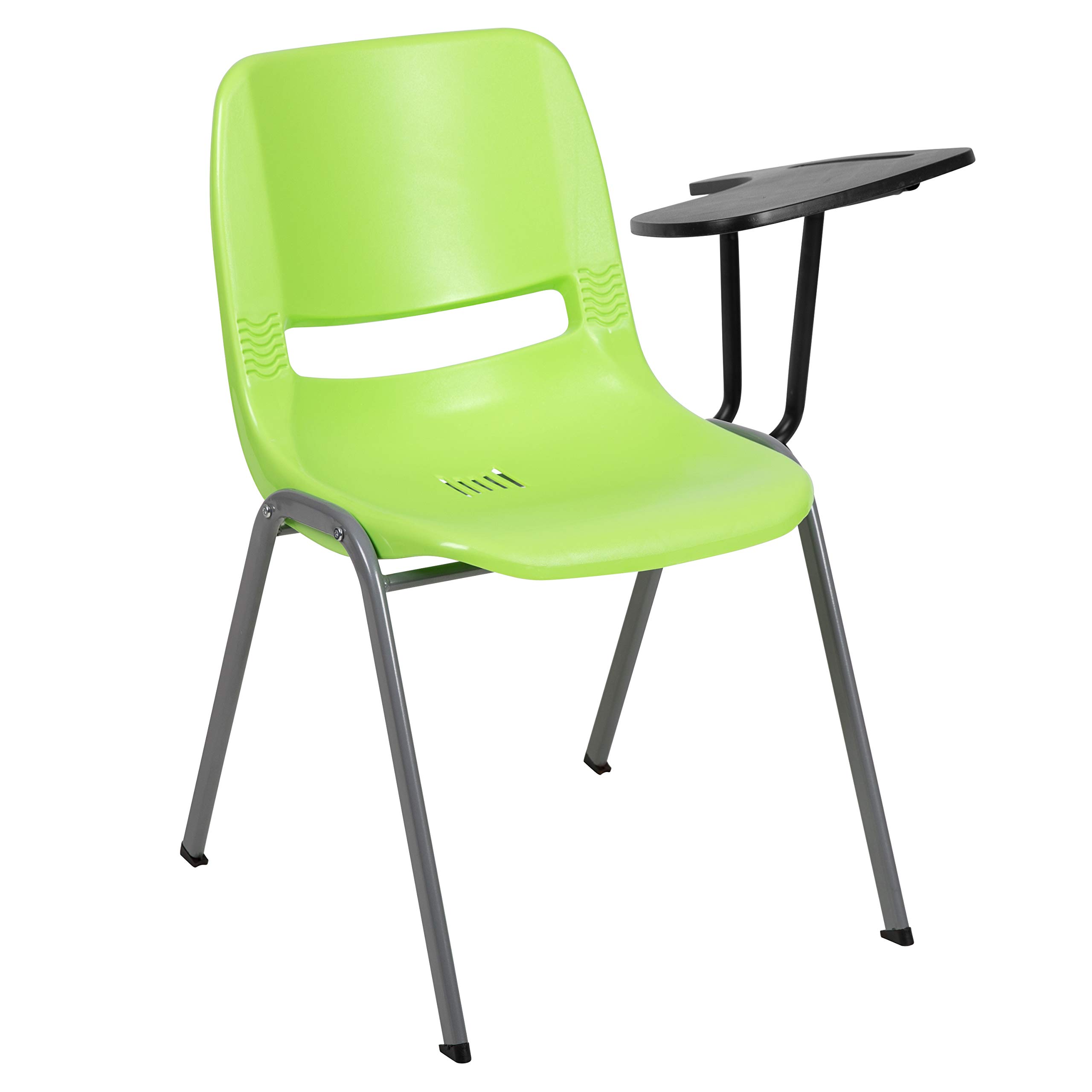 EMMA + OLIVER Green Ergonomic Shell Chair with Left-Handed Flip-Up Tablet Arm - Adjustable Office Desk Chair for Home & Workspace - Perfect for Studying, Working & Gaming