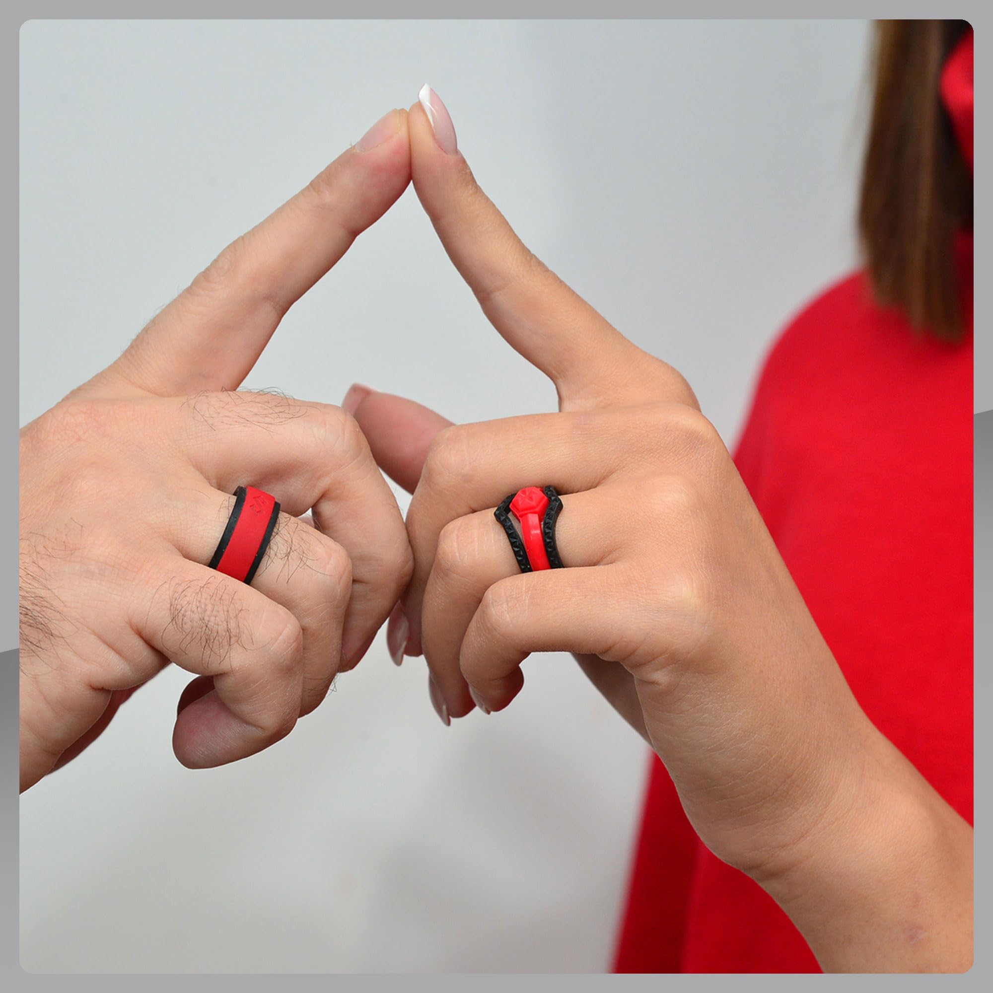 Rinfit Matching Silicone Wedding Bands for Couples - His and Hers Ring Sets Black/Red - Durable Comfort Fit Silicone Rings for Active Lifestyles - Gym, Swimming, Travel & Everyday Wear