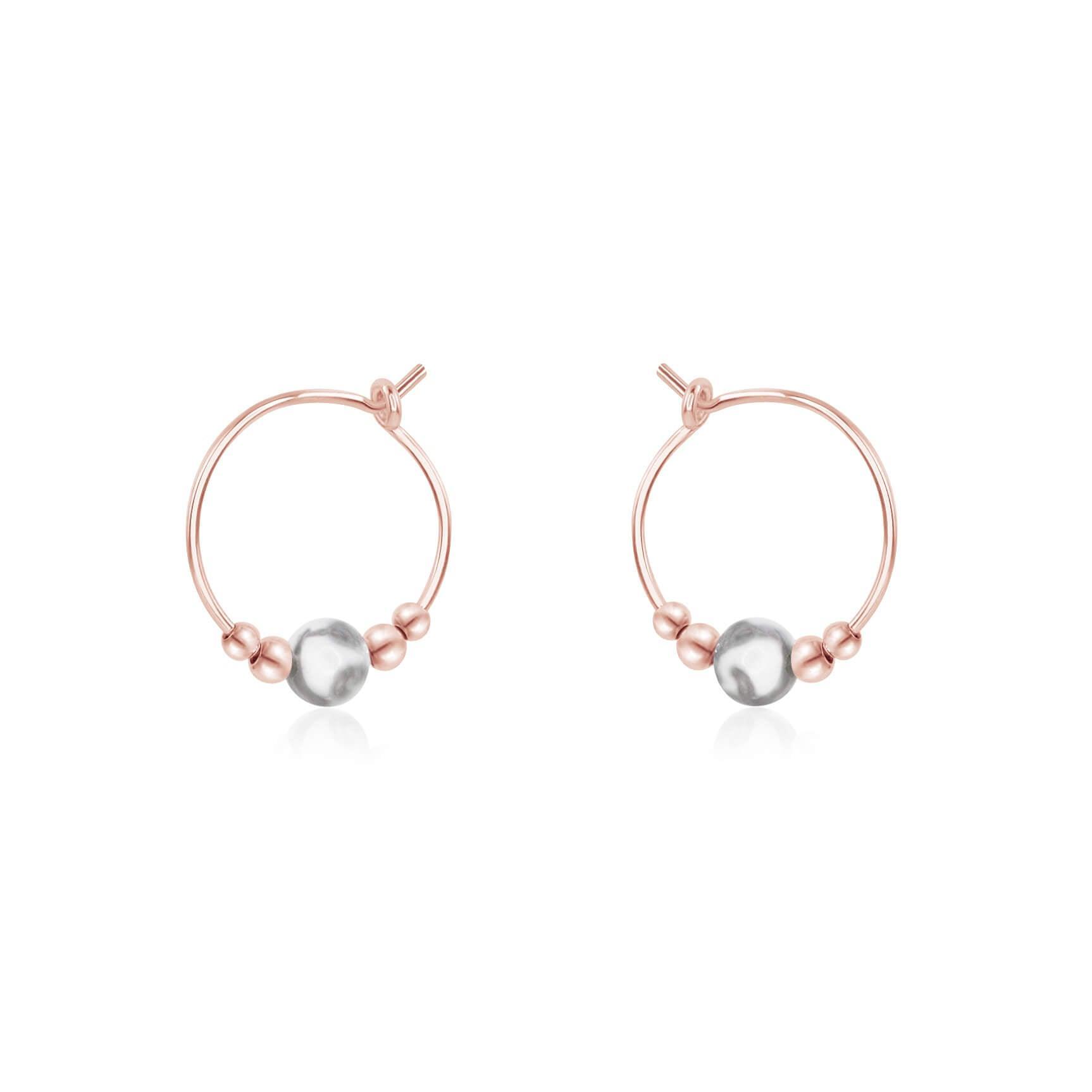 Stylish Tiny White Howlite Bead Hoop Earrings for Women - Minimalist Dainty Jewelry for Everyday Wear & Boho Fashion