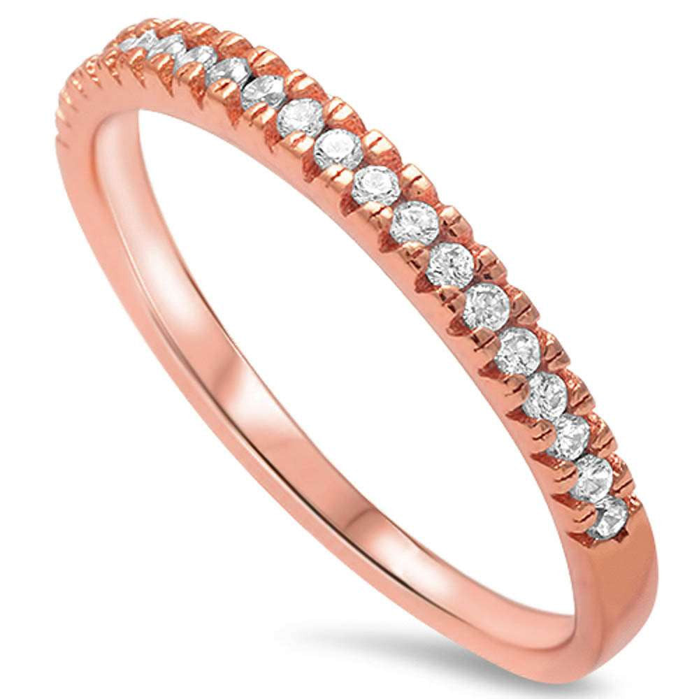 2mm Thin Half Eternity Wedding Engagement Band Ring - Stackable Rose Gold or 925 Sterling Silver with Round Pave Clear White CZ Stones - Perfect for Bridal Sets, Anniversary Gifts & Everyday Elegant Jewelry