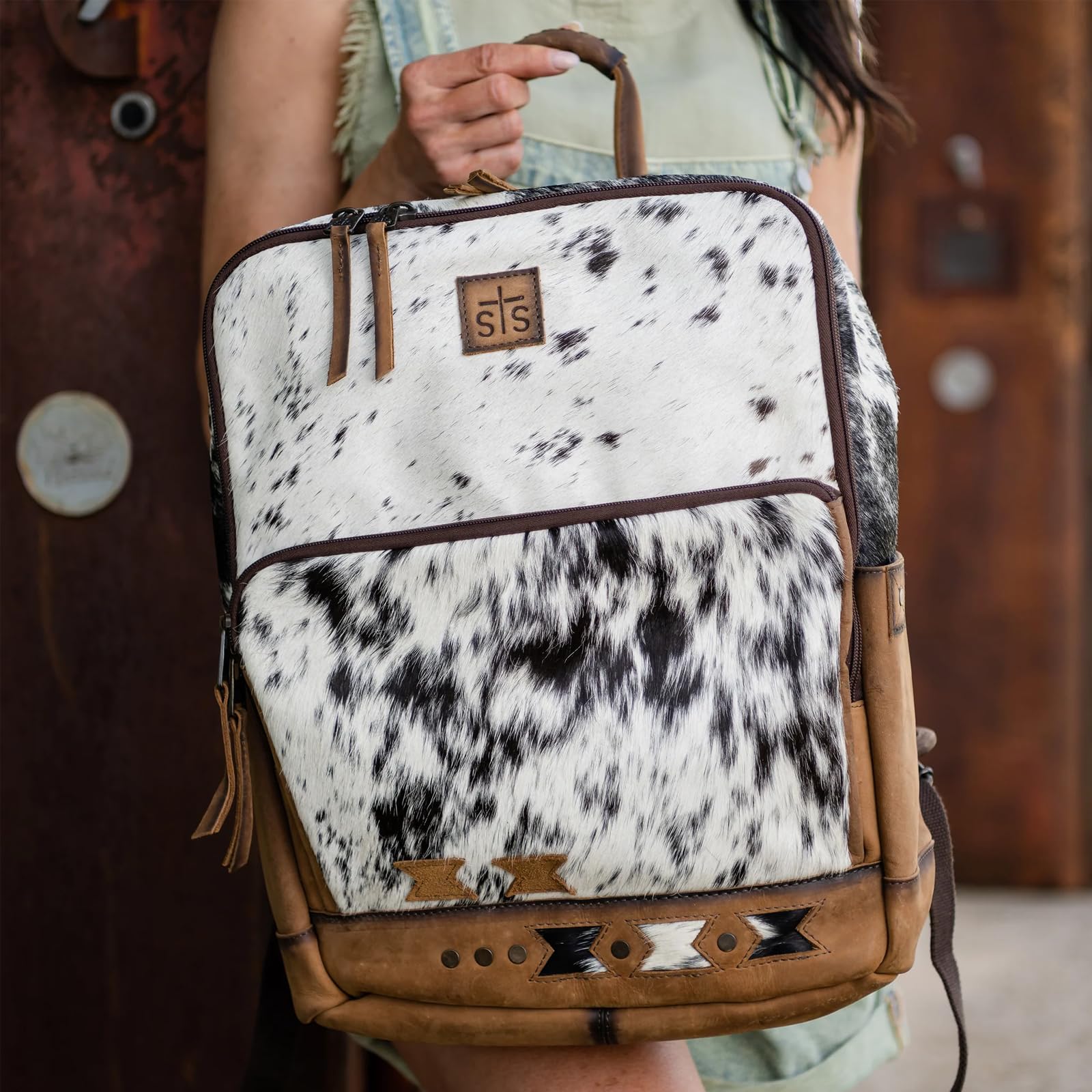 STS Ranchwear Women's Roswell Faye Tan Cowhide Backpack - Stylish Leather Backpack for Women, Durable Cowhide Purse for Work, Travel & Outdoor Adventures