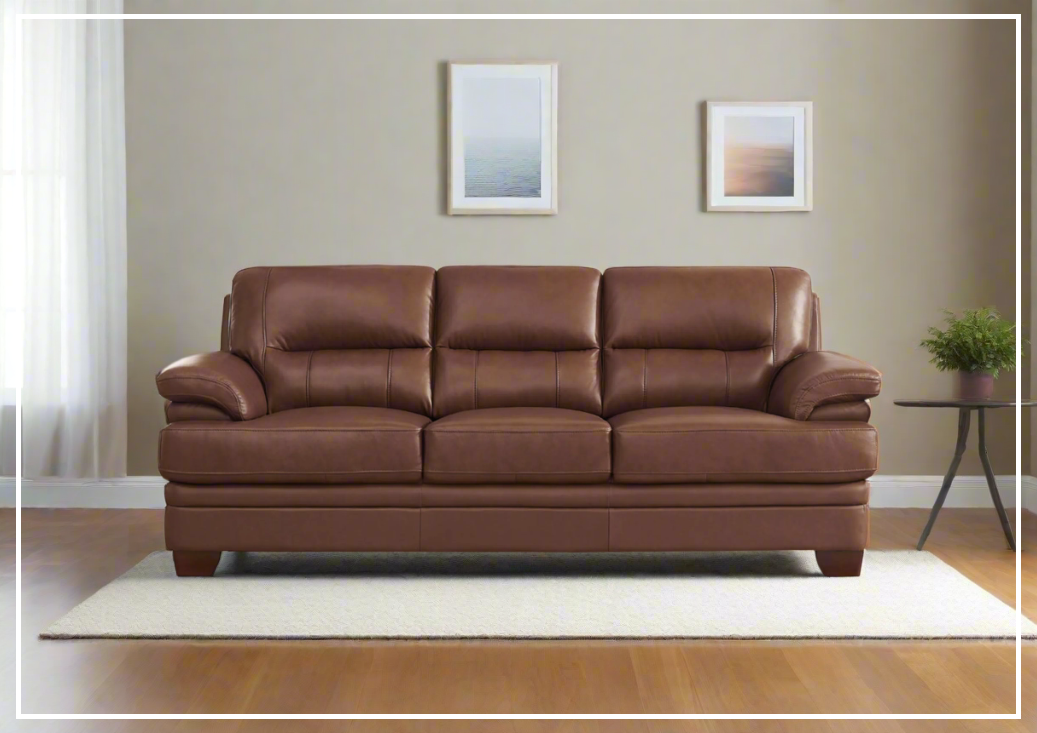 Hydeline Luxor Premium Leather 3-Seater Sofa with Cushion Arms - Modern Living Room Furniture for Home, Office & Lounge Comfort