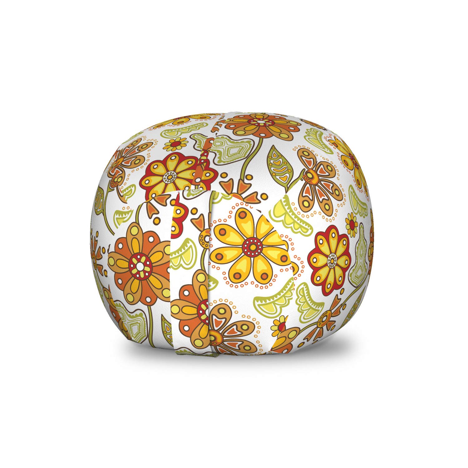 Ambesonne Floral Storage Toy Bag Chair - Colorful Cartoon Flower Design, Washable Stuffed Animal Organizer, Small Size in Mustard Vermilion White | Perfect for Kids' Room, Playroom & Nursery Organization