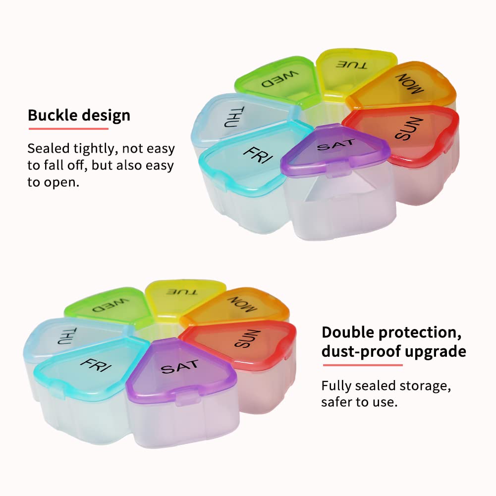 7-Day Weekly Pill Organizer - Colorful Travel Medicine Case with Daily Compartments | Perfect for Vitamins, Supplements & Medication Management at Home or On-The-Go