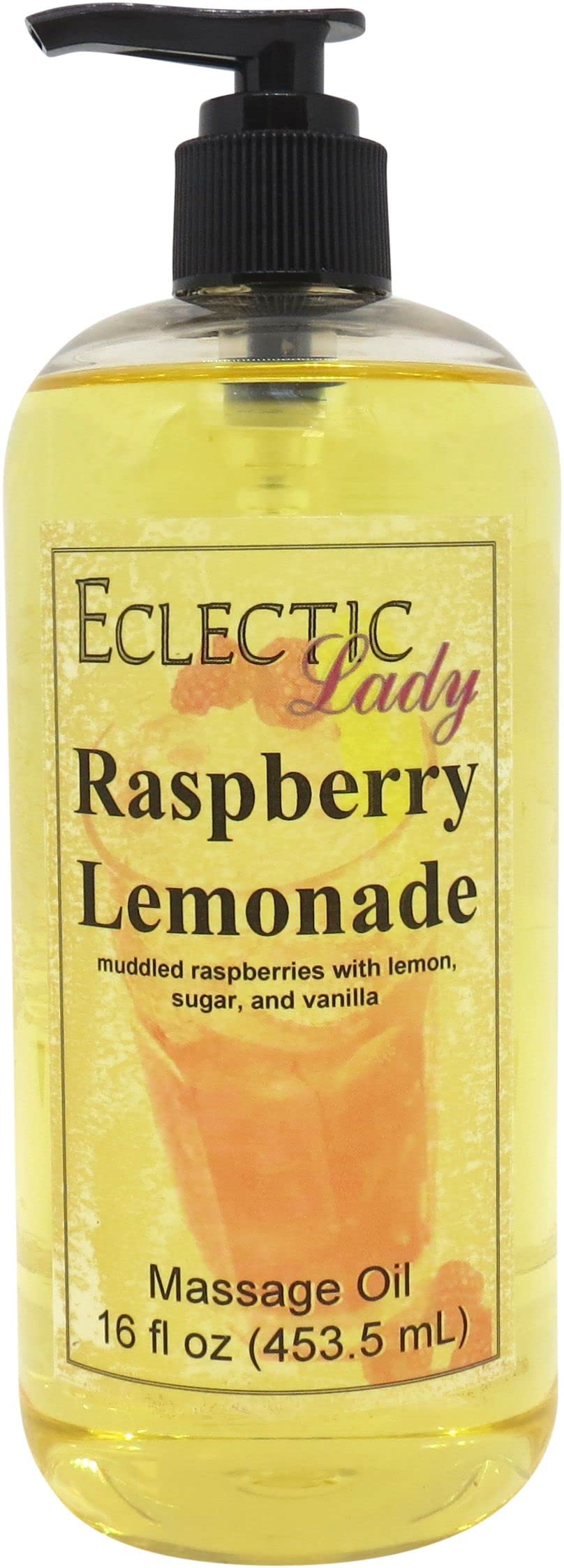 Organic Raspberry Lemonade Massage Oil with Sweet Almond & Jojoba Oil - 16oz Preservative-Free Aromatherapy Oil for Relaxation, Couples Massage & Spa Treatments