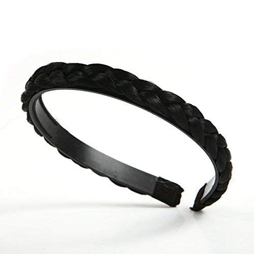 Women's Synthetic Braided Headband with Teeth - 0.6 Inch Wide Black Hair Accessory for Girls & Women | Perfect for Everyday Wear, Workouts, and Styling