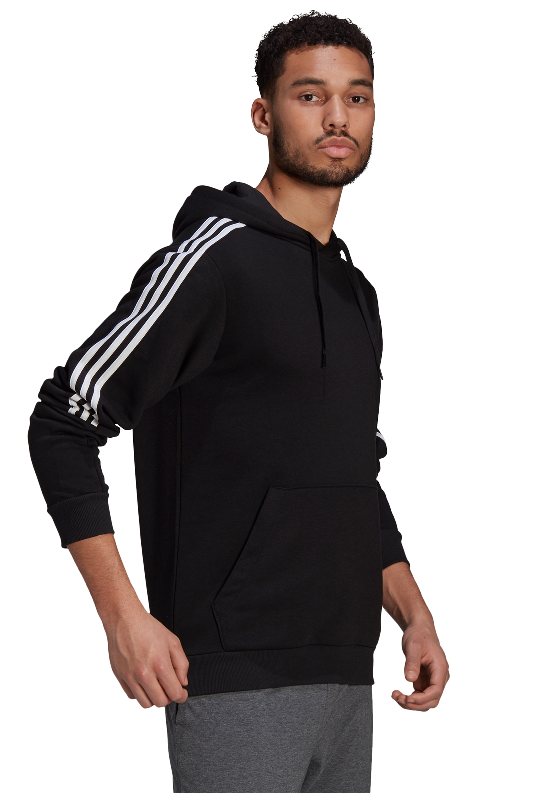 Adidas Men's Essentials Fleece Hoodie with 3 Stripes - Soft Warm Pullover for Casual Wear, Gym & Outdoor Activities