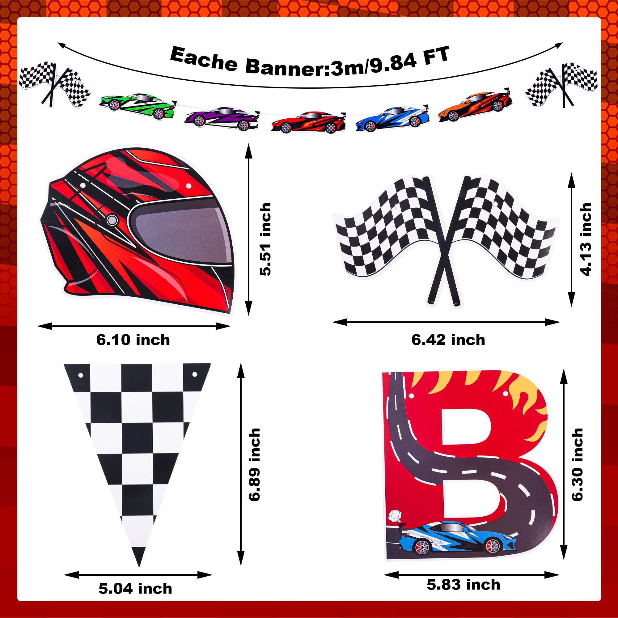 5-Piece Race Car Party Banner Set - Happy Birthday Checkered Flag Pennants, Car Theme Garlands & Photo Props for Birthday Decorations, Baby Shower Wall Decor | Perfect for Kids' Birthday Parties, Themed Events & Photo Booths