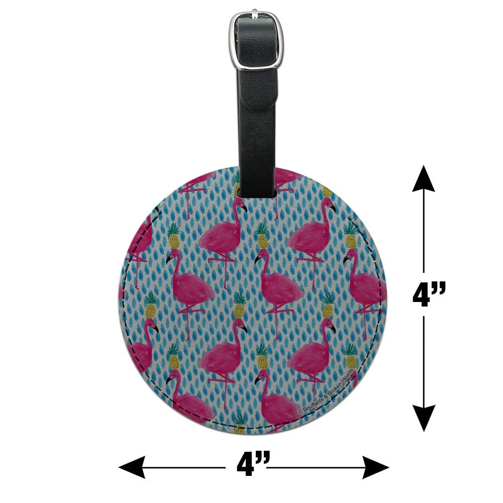 Stylish Round Leather Luggage Tag with Flamingo & Pineapple Design - Perfect for Carry-On Suitcases, Travel Bags & Party Vacations