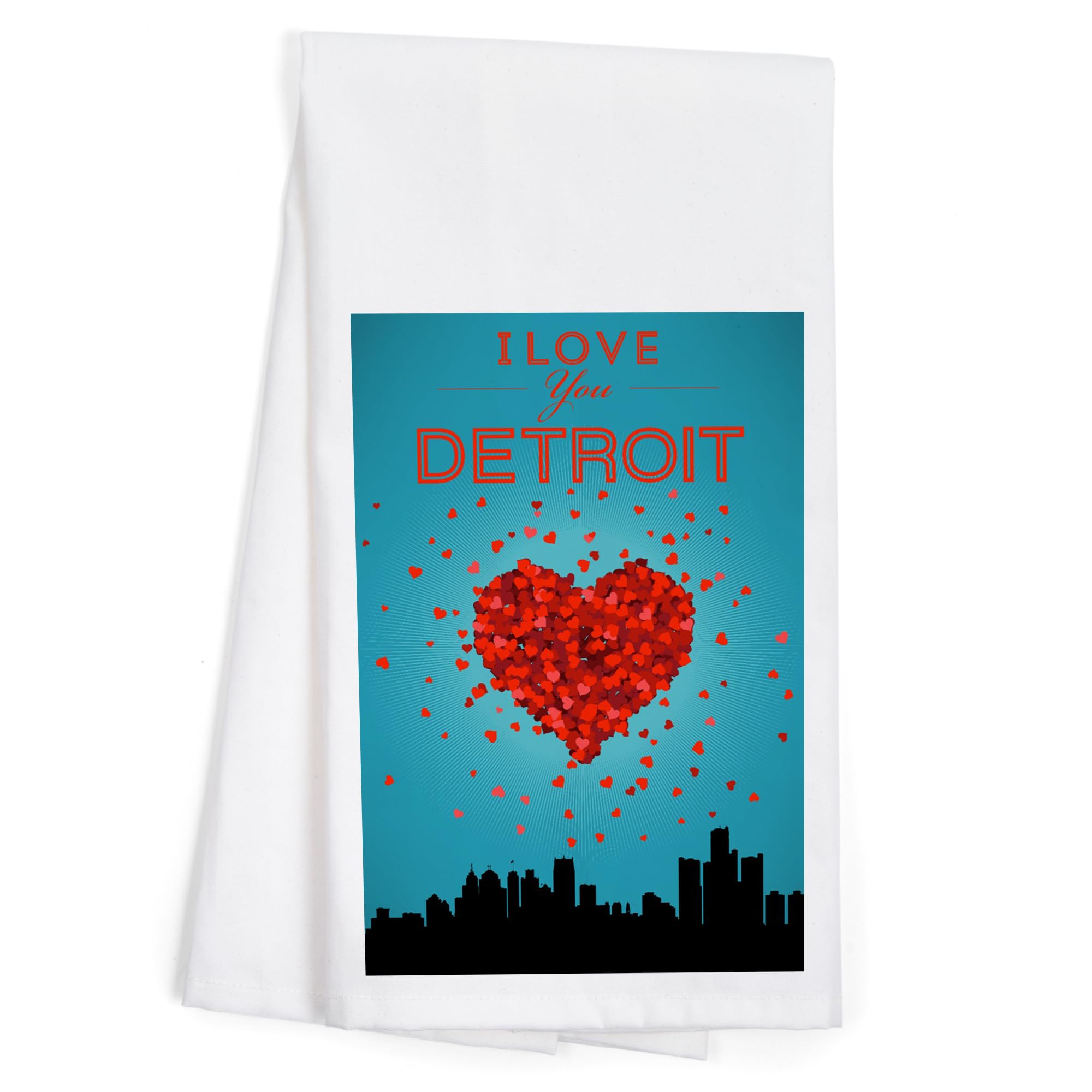 I Love You Detroit Michigan Cotton Tea Towel - 100% Cotton Decorative Hand Towel for Kitchen & Home Decor - Perfect for Gifts, Housewarming & Michigan Pride Displays
