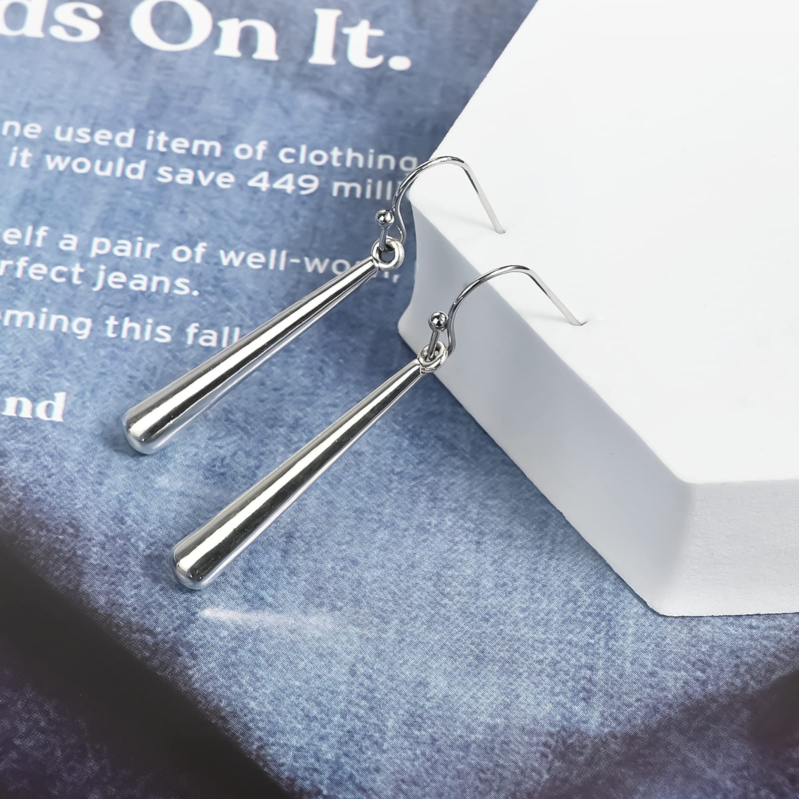 925 Sterling Silver Baseball Bat Hoop Earrings - Hypoallergenic Handmade Dangle Earrings for Women | Trendy Minimalist Long Bar Drop Earrings | Perfect for Baseball Games, Sports Events & Casual Wear