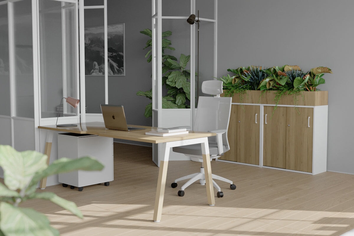 Solid Wood Quadro A Legs Office Desk with Cross Beam - 1000L x 600W - Sturdy Workstation for Home Office, Study Room & Modern Workspace