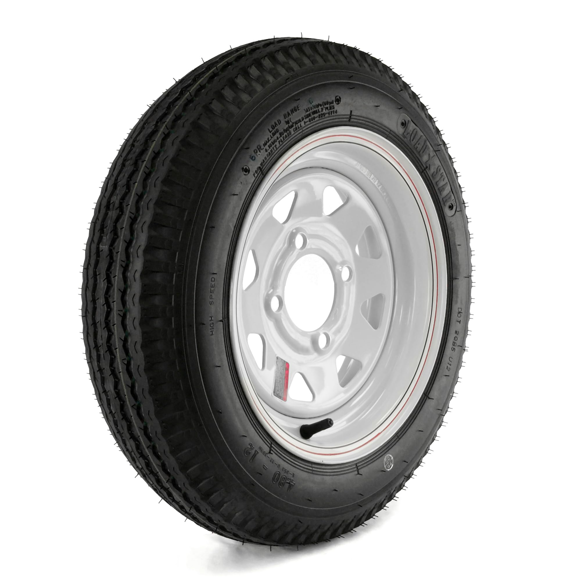 Kenda Loadstar 12 Inch Bias-Ply Trailer Tire and Wheel Assembly - 480-12, 4-Hole, Load Range C (Model DM412C-4C-I) - Perfect for Utility Trailers, Boat Trailers & Small Cargo Hauling