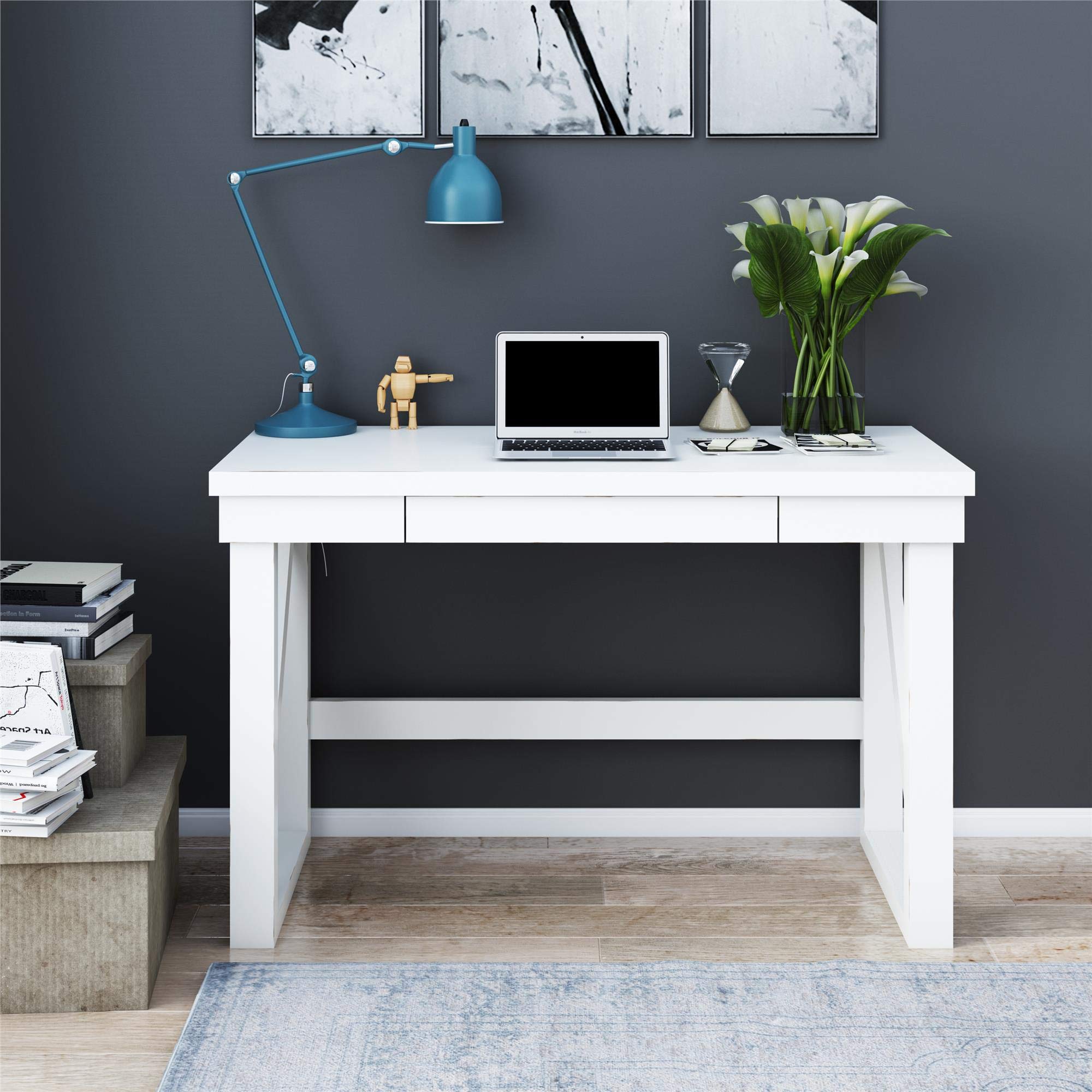 Ameriwood Home Crestwood White Computer Desk - Compact Home Office Desk for Small Spaces, Study & Work from Home