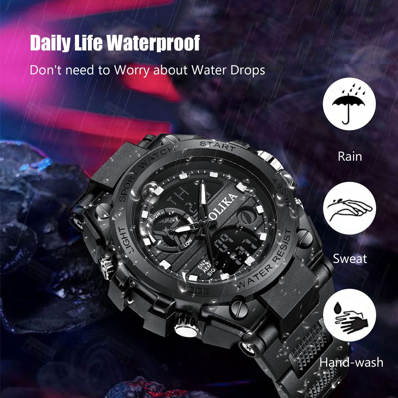 RORIOS Men's Digital Sports Watch - Waterproof Military Watch with Alarm, Timer, Stopwatch & Luminous Display | Durable Wristwatch for Running, Hiking, Swimming & Outdoor Activities