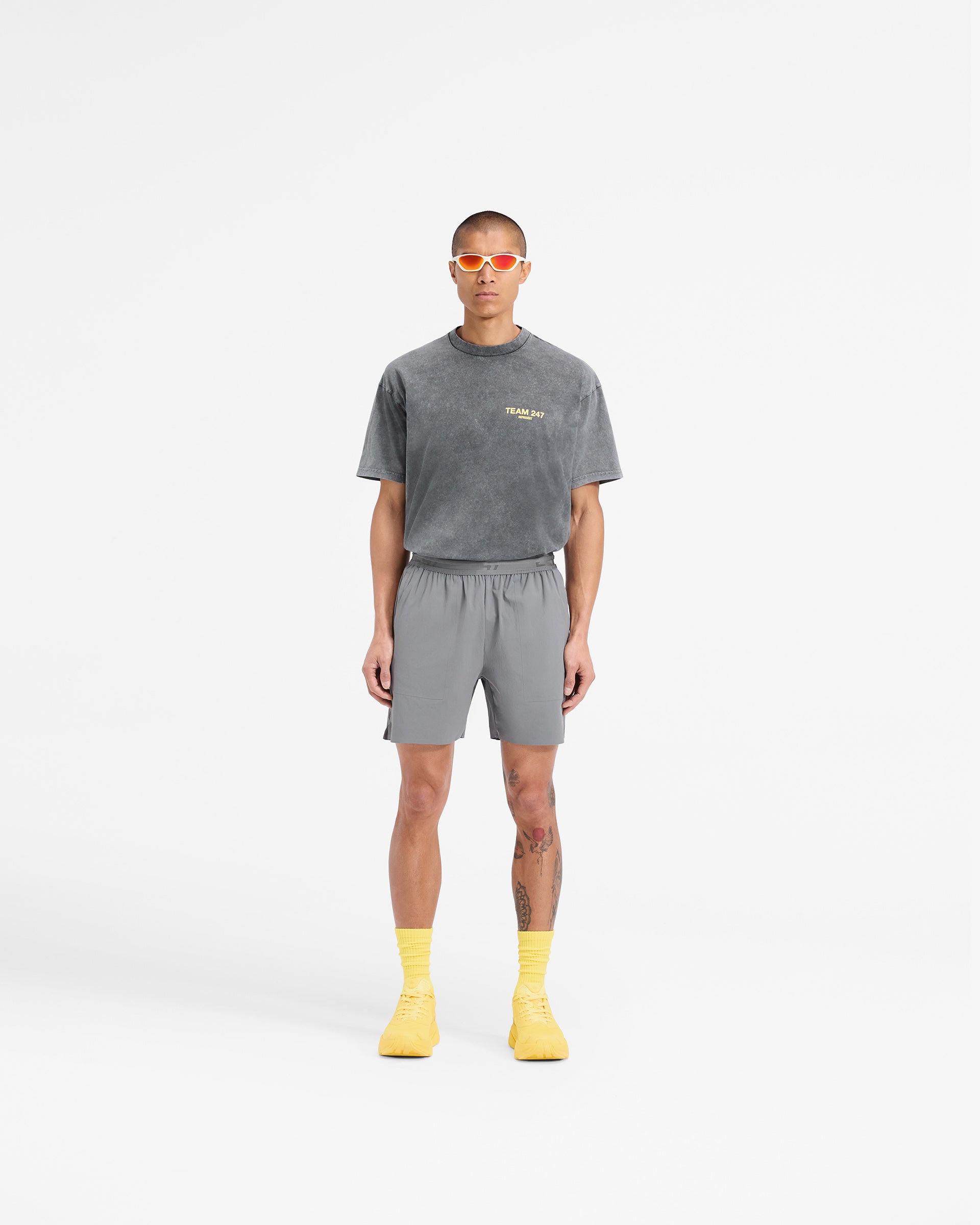 Team 247 Fused Shorts for Men - Lightweight Quick-Dry Workout Running Gym Shorts with Pockets - Pewter Lemon Color - Perfect for Sports, Training & Outdoor Activities
