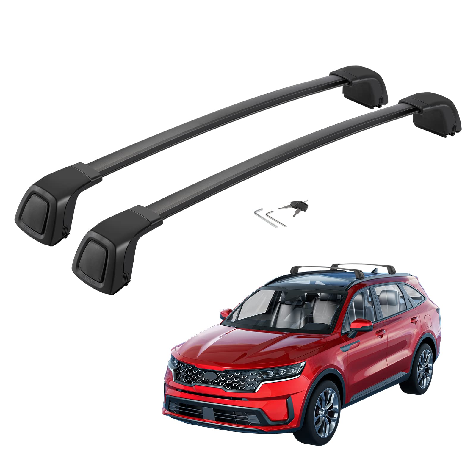 BougeRV Aluminum Roof Rack Cross Bars for Kia Sorento & Sorento Hybrid 2021-2025 - Lockable Anti-Rust Cargo Carrier for Kayak, Ski, Canoe, Bike (Not for X-Line Trim) | Perfect for Road Trips & Outdoor Adventures