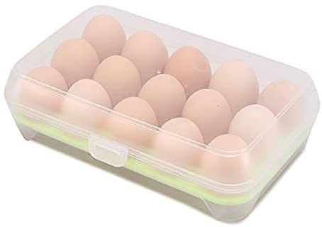 Portable 15-Grid Egg Storage Container - Transparent Plastic Refrigerator Organizer Tray with Handle for Fresh Eggs (Pack of 1) - Perfect for Kitchen, Camping, and Farm Fresh Egg Storage