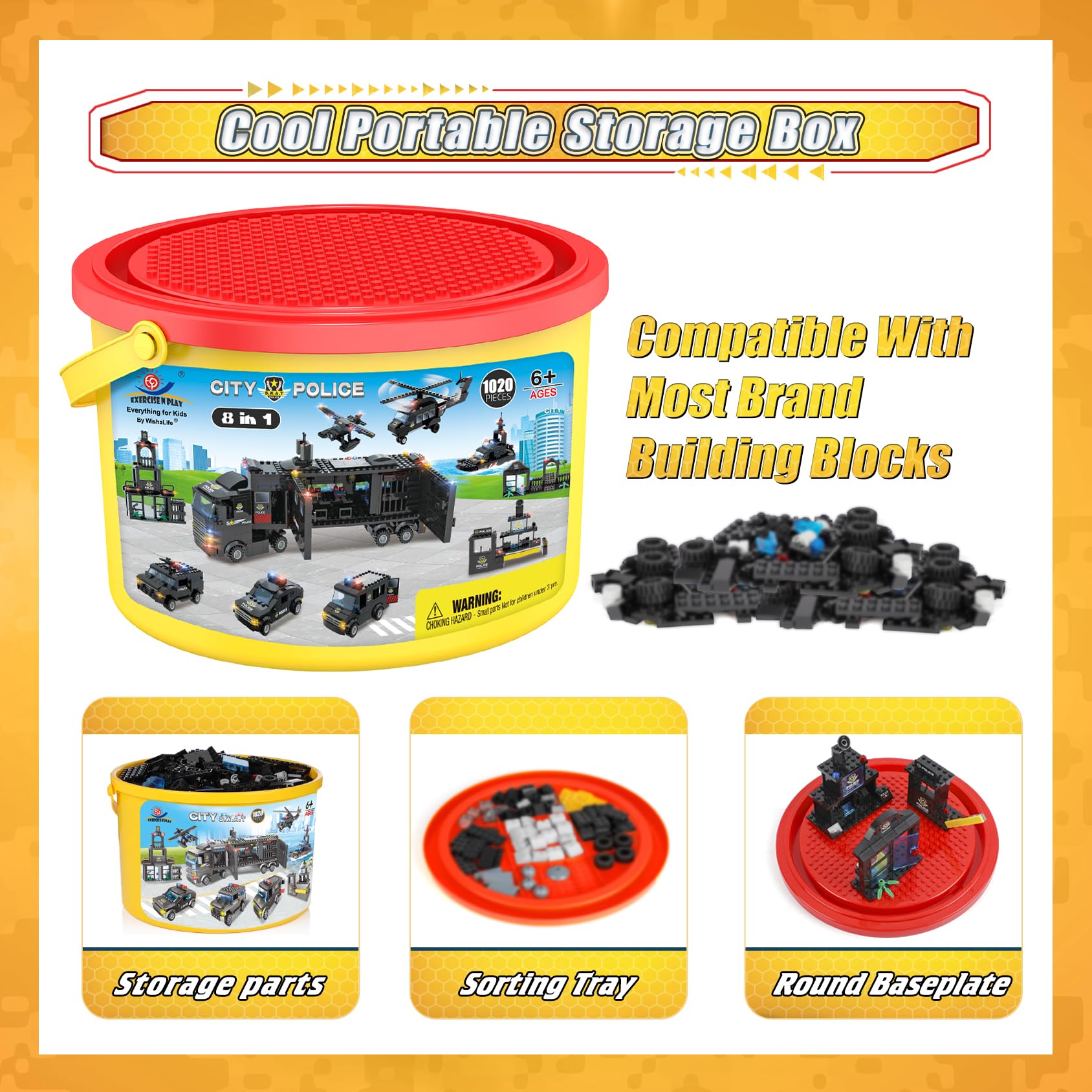 WishaLife 8-in-1 City Police SWAT Mobile Command Center Truck Toy Building Set with Police Station, Car, Helicopter & Boat - STEM Educational Construction Play Set for Kids Boys Girls Ages 6+ - Perfect for Role Play, Birthday Gifts & Creative Building Fun