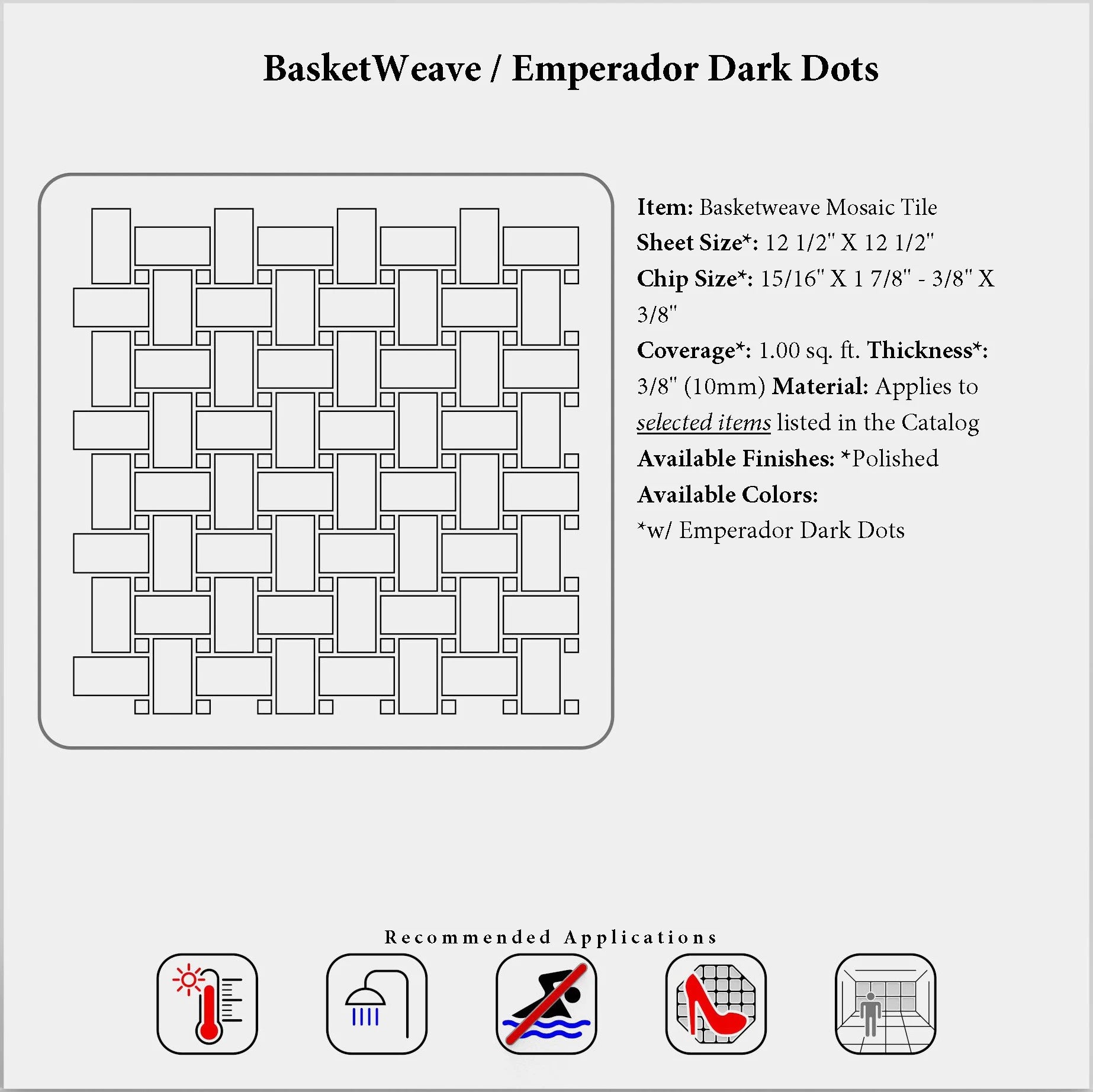 Emperador Dark Marble Basketweave Mosaic with Beige Dots - Polished Natural Stone Tile for Kitchen Backsplash, Bathroom Wall & Floor Decor