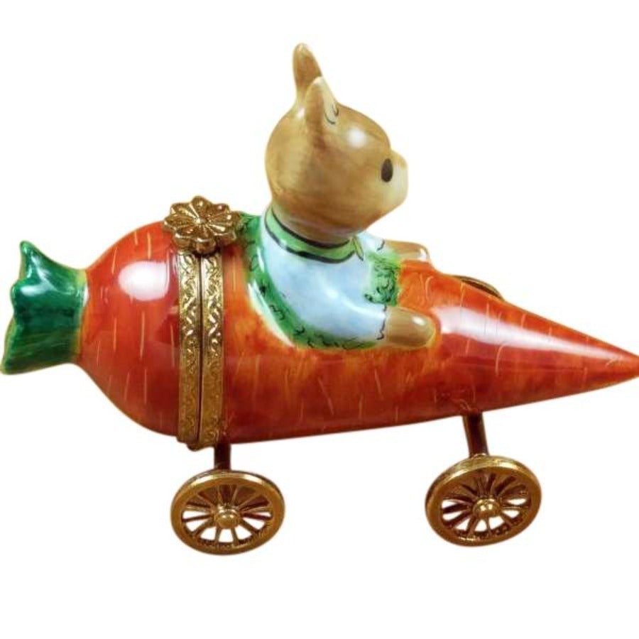 Hand-Painted Rabbit in Carrot Limoges Porcelain Car Trinket Box - Perfect for Easter Gifts, Collectibles & Home Decor
