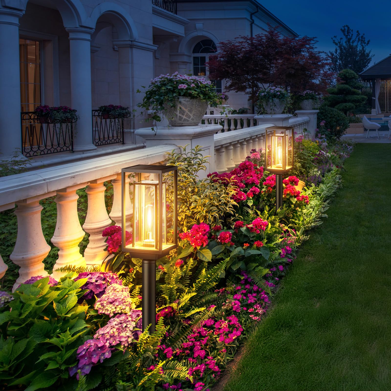 WdtPro Solar Pathway Lights Outdoor Waterproof - 2X Bigger & Brighter Landscape Lighting for Yard, Patio, Walkway, Driveway - 12+ Hours Double-Layer Solar Lights with Auto On/Off - Warm White (4 Pack) - Perfect for Garden Decor & Nighttime Safety