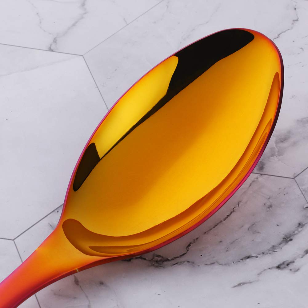 Stainless Steel Buffet Serving Spoons - 10 Inch Orange Red Salad Servers (Set of 2) - Large Dishwasher Safe Serving Utensils for Parties, Catering & Home Dining