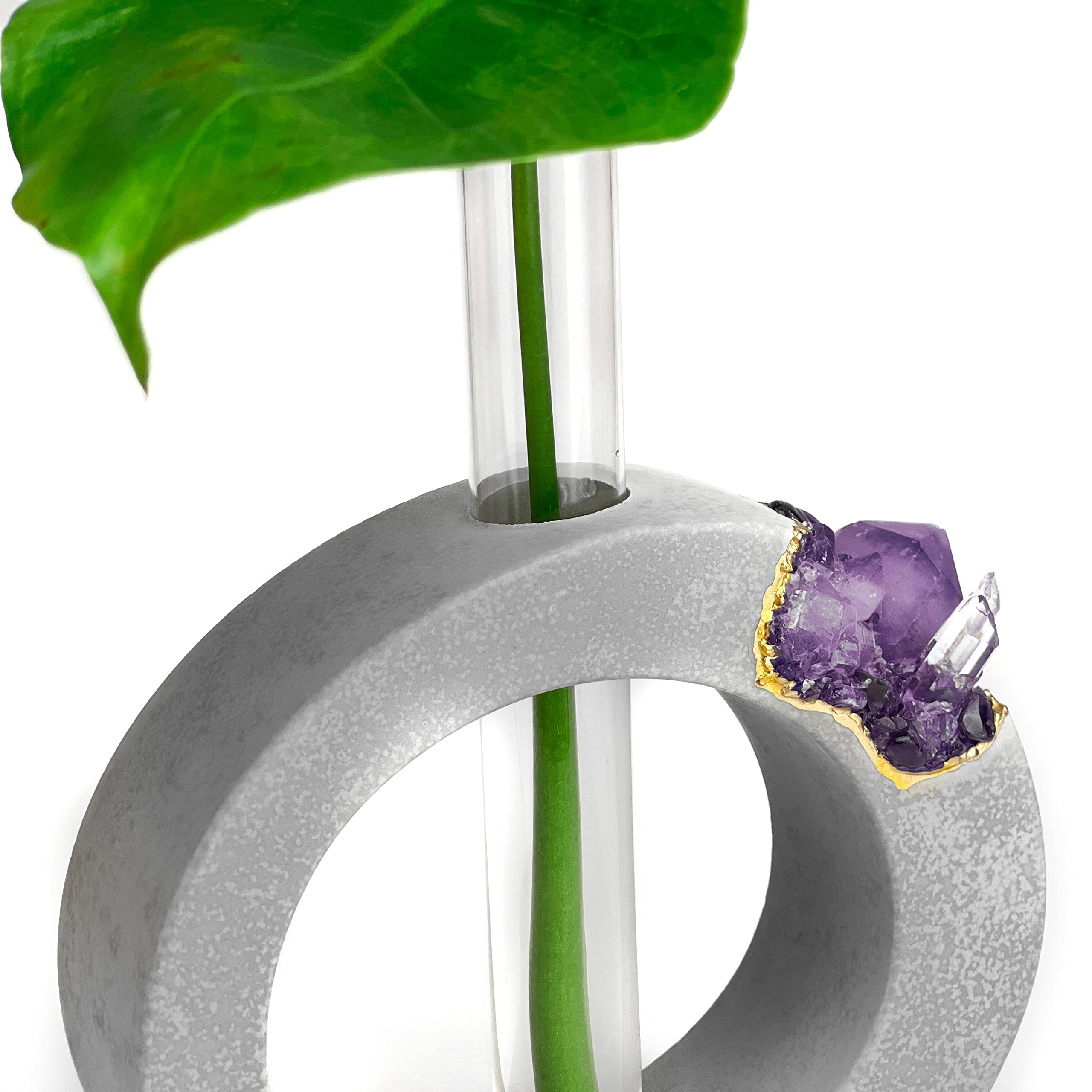 Amethyst Geode Planter - Glass Test Tube Plant Propagation Station for Hydroponics, Terrarium & Home Decor | Boho Office Gift, Crystal Stand & Flower Vase | Perfect for Indoor Gardening, Desk Decor & Zen Spaces
