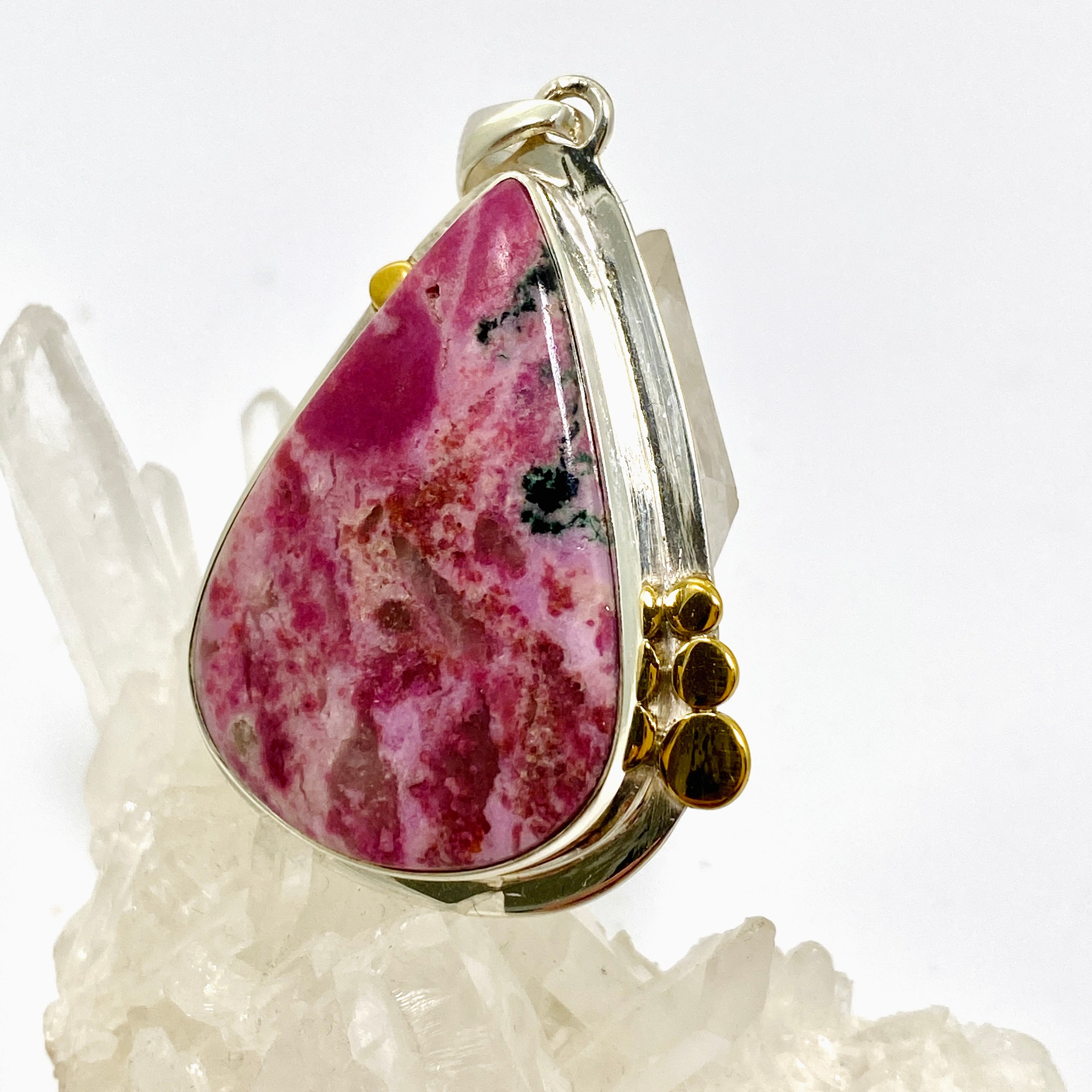 Natural Cobalto Calcite Teardrop Cabochon Pendant with Brass Accents - Handmade Gemstone Jewelry KPGJ4858 | Perfect for Boho Style, Spiritual Healing & Unique Gift Giving