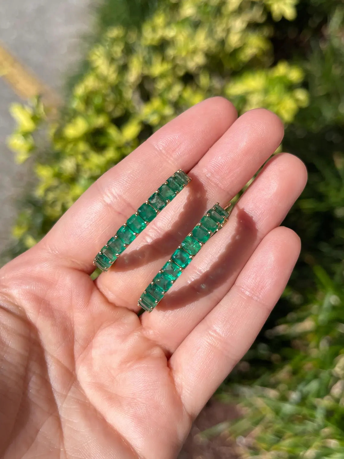 20.69ct Natural Grand Emerald East-West Hoop Earrings for Women - Elegant Statement Jewelry for Parties, Weddings & Special Occasions
