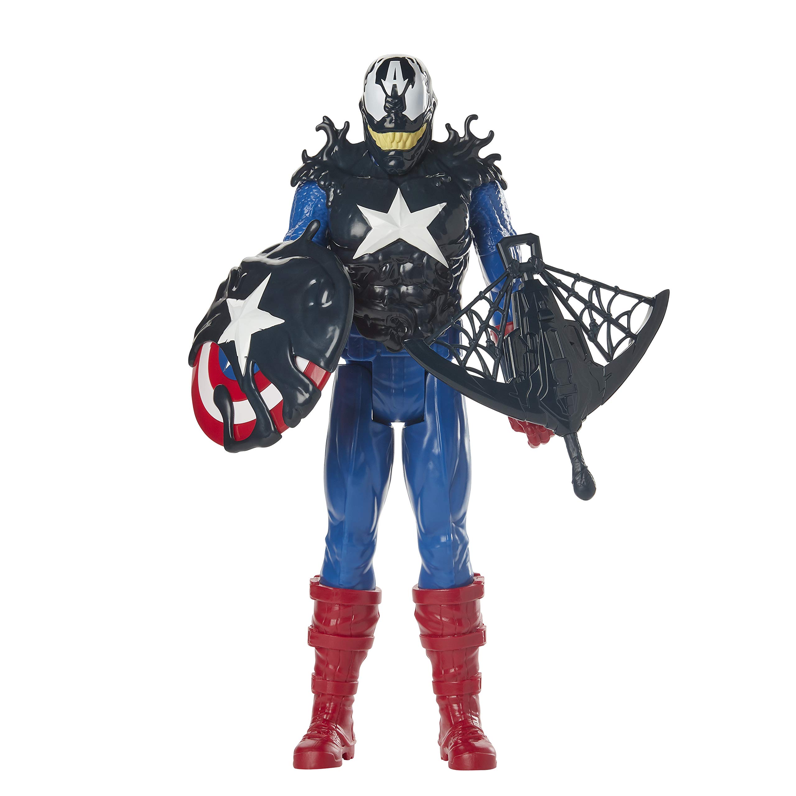 Hasbro E8683 Maximum Venom Titan Hero Series - Venom Captain America Action Figure with Starter, Projectile & 6 Accessories | Marvel Superhero Toy for Kids Ages 4+ | Birthday Gift, Role Play, Collectible Display