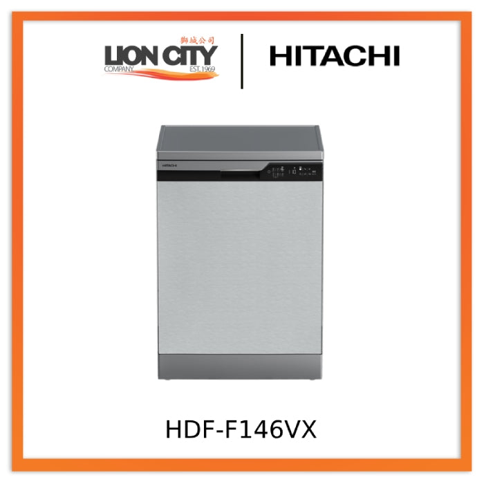 Hitachi HDF F146VX 60CM Freestanding Dishwasher - 14 Place Settings, 3 Ticks Energy Rating, 2 Year Warranty - Perfect for Large Families & Entertaining Guests