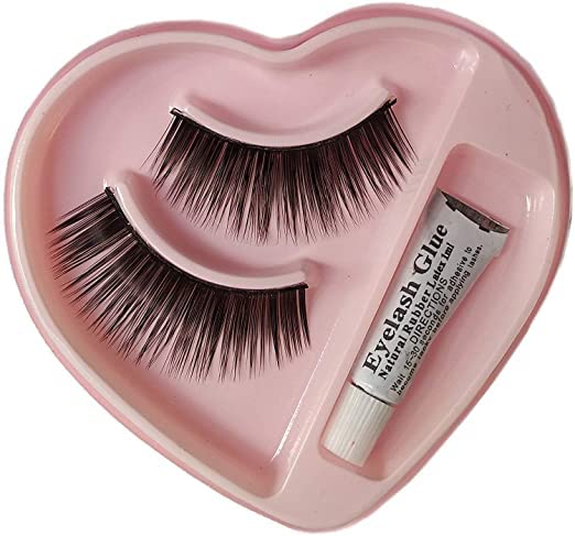 AIR BEAUTY Heart Shape False Eyelashes with Glue - 6 Pairs Natural Looking Lashes for Dramatic Eye Makeup & Special Occasions