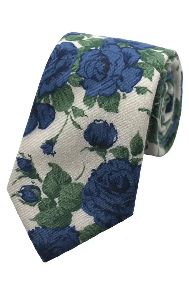 Premium LA Smith Blue Floral Men's Necktie - 100% Liberty Fabric Silk Tie for Business, Weddings & Formal Occasions - Elegant Designer Neckwear for Professionals