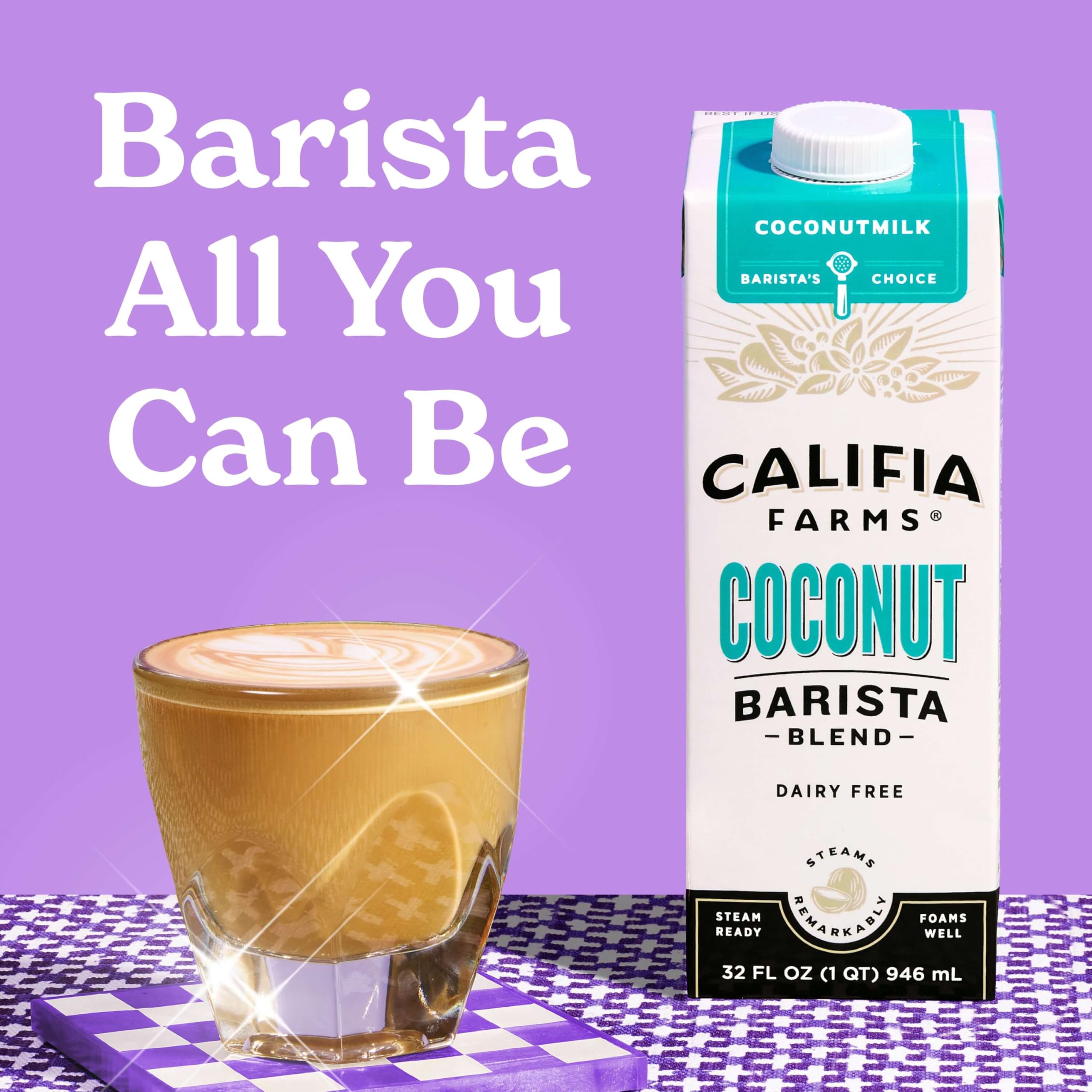 Califia Farms Coconut Barista Blend Milk - 32 oz (Pack of 6) | Shelf-Stable, Dairy-Free, Vegan, Non-GMO Plant-Based Creamer | Perfect for Coffee, Smoothies & Baking