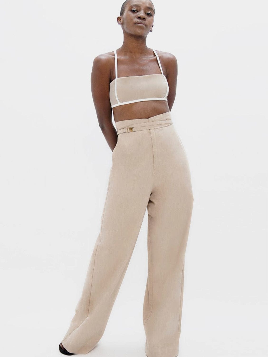 Florence Organic Cotton Wide Leg Pants for Women | Comfortable High Waisted Linen Pants | Perfect for Yoga, Travel & Casual Wear | Sand