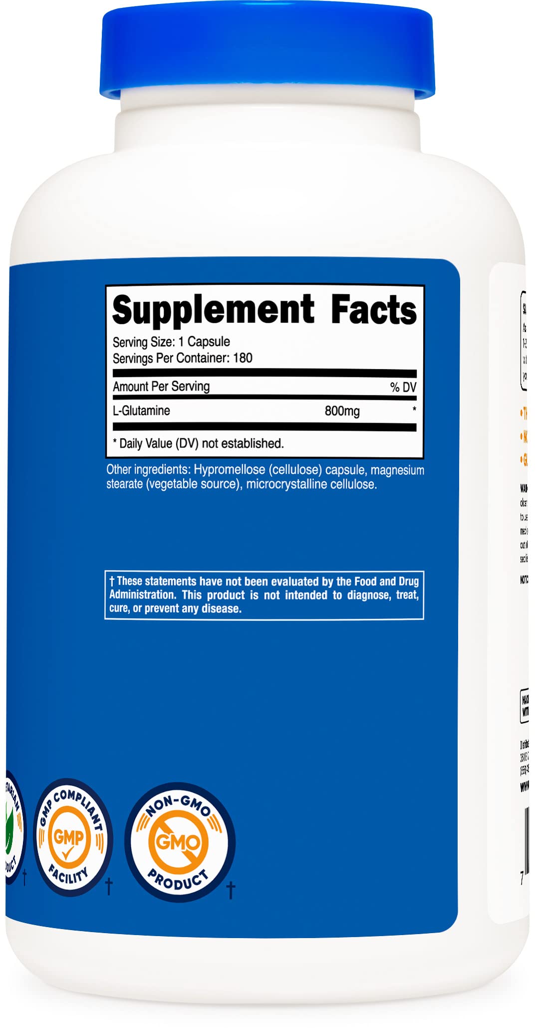 Nutricost L-Glutamine 800mg, 180 Capsules (2 Bottles) - Premium Glutamine Supplement for Muscle Recovery, Gut Health & Immune Support - Ideal for Athletes, Bodybuilders & Fitness Enthusiasts