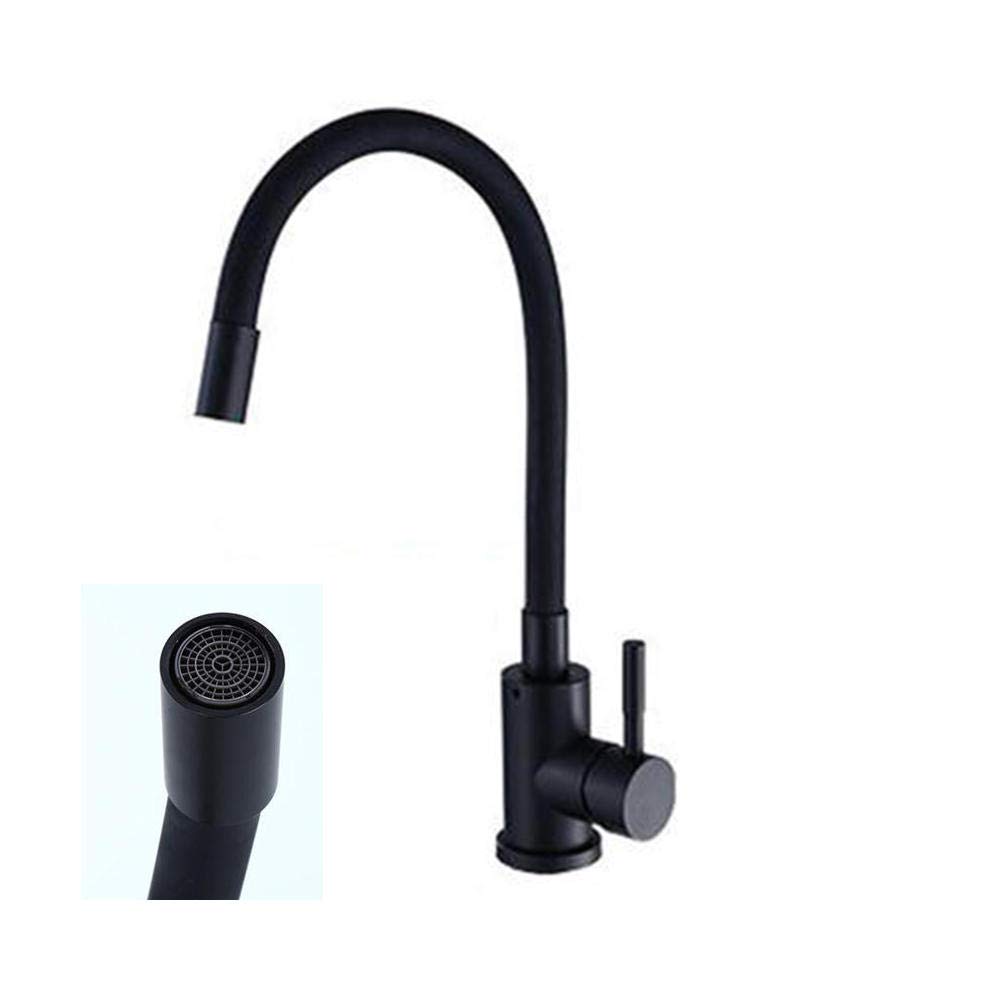 Stainless Steel Black Kitchen Sink Faucet with 360° Rotating Spout - Perfect for Modern Farmhouse, RV, and Small Space Kitchen Installations