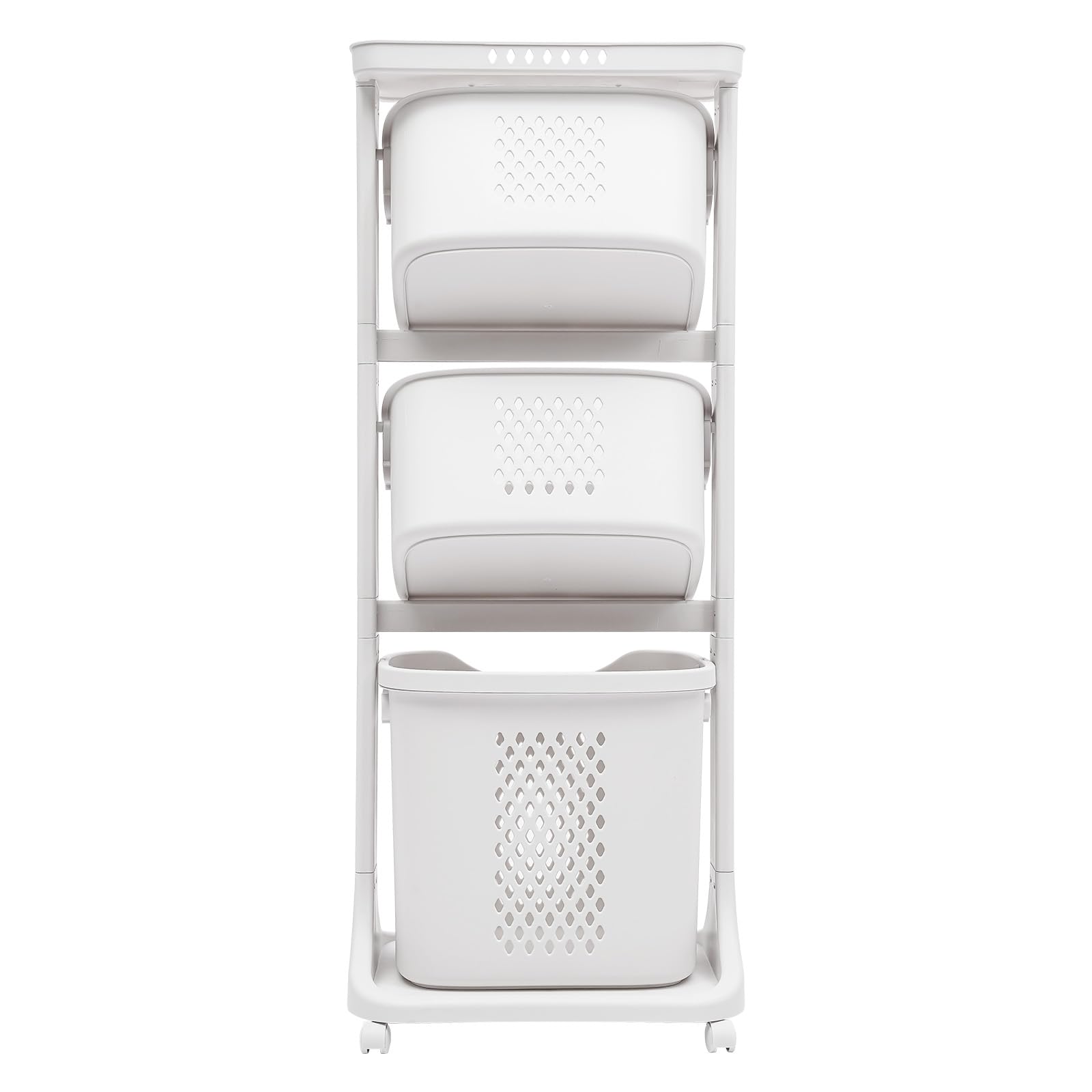 Large Rolling Laundry Basket Tower with Wheels - 17 x 13 x 43 Inch Multifunctional Plastic Storage Organizer for Laundry Room, Bedroom & Closet | Space-Saving Laundry Hamper with Easy Mobility