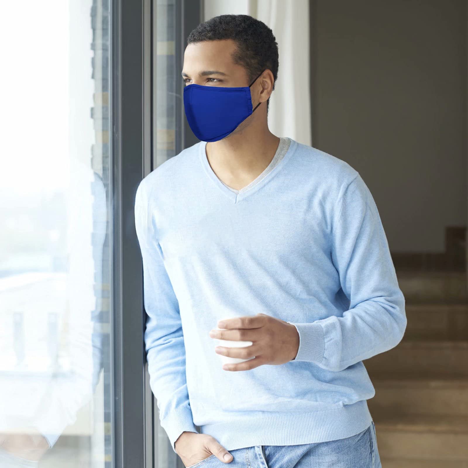 Reusable 3-Layer Washable Cloth Face Masks with Adjustable Ear Loops & Nose Wire - Breathable Cotton Safety Masks for Adults (5 Pack) - Perfect for Daily Commute, Shopping & Outdoor Activities