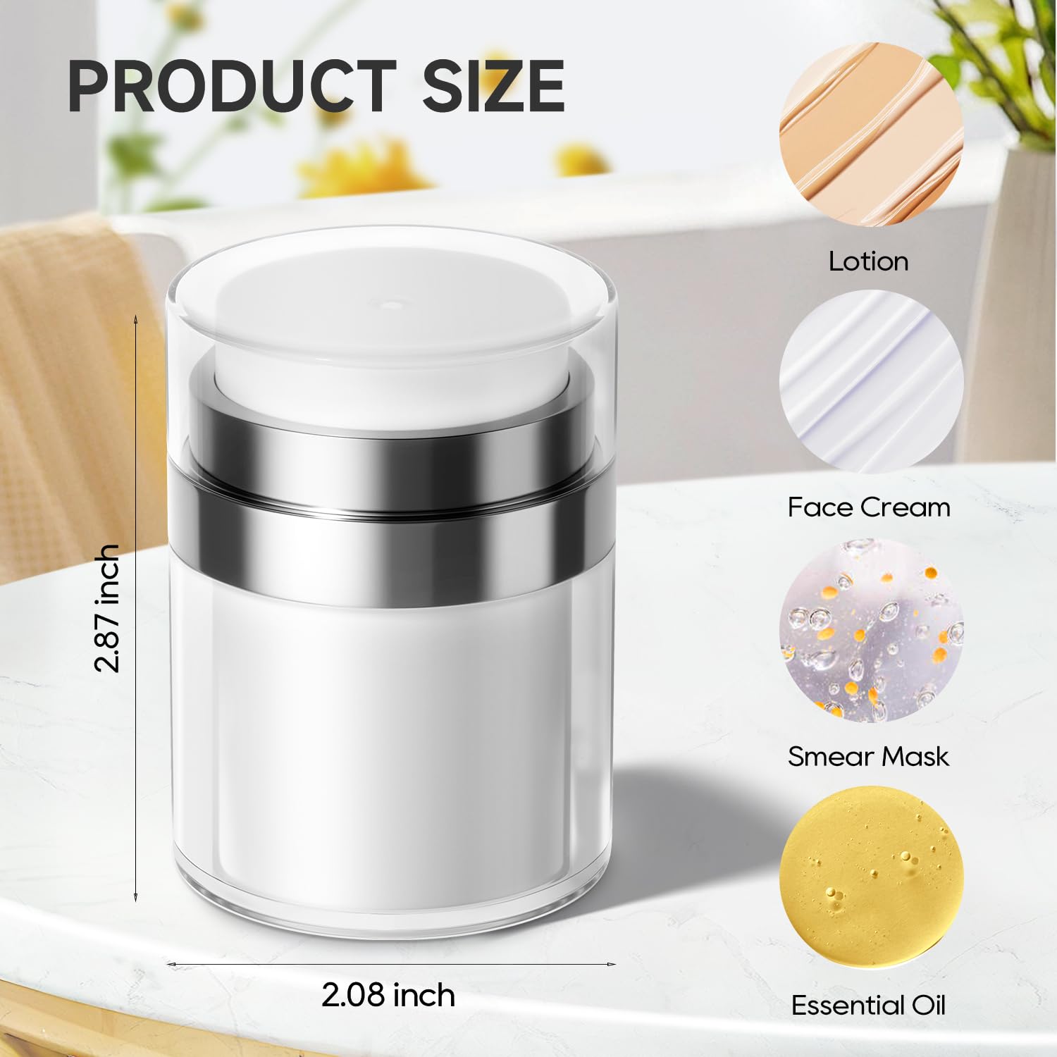 Morfone 1.0 oz Airless Pump Jars - Leak-Proof Moisturizer Dispenser for Cream, Lotion & Gels | Travel-Friendly Cosmetic Containers | Perfect for Skincare, Toiletries & Thick Moisturizers (White)